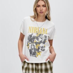 DAYDREAMER NWOT Nirvana Collage Reverse Girlfriend Band Tee Medium Yellow White